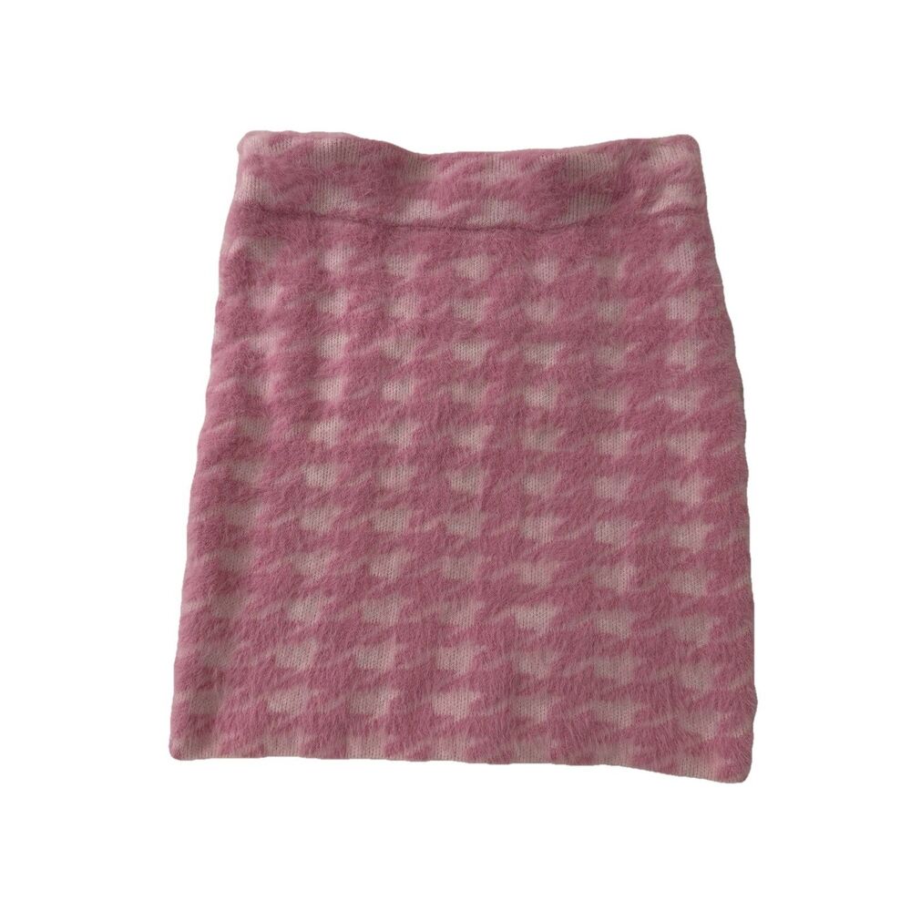 Meshki Cindie Mini Skirt Womens Small Baby Pink Fuzzy Houndstooth Stretchy